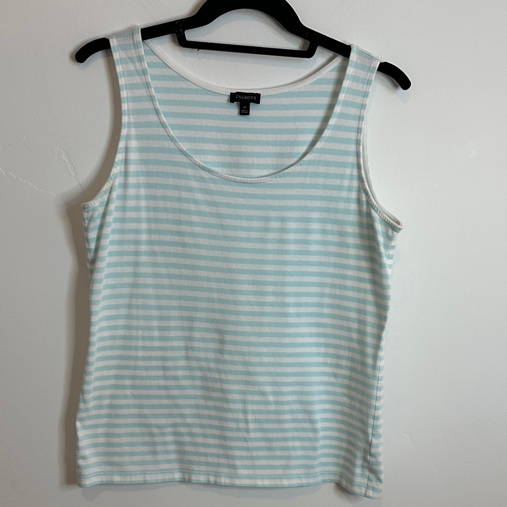 Talbots Light Aqua Blue and White Striped Tank Top Size Medium